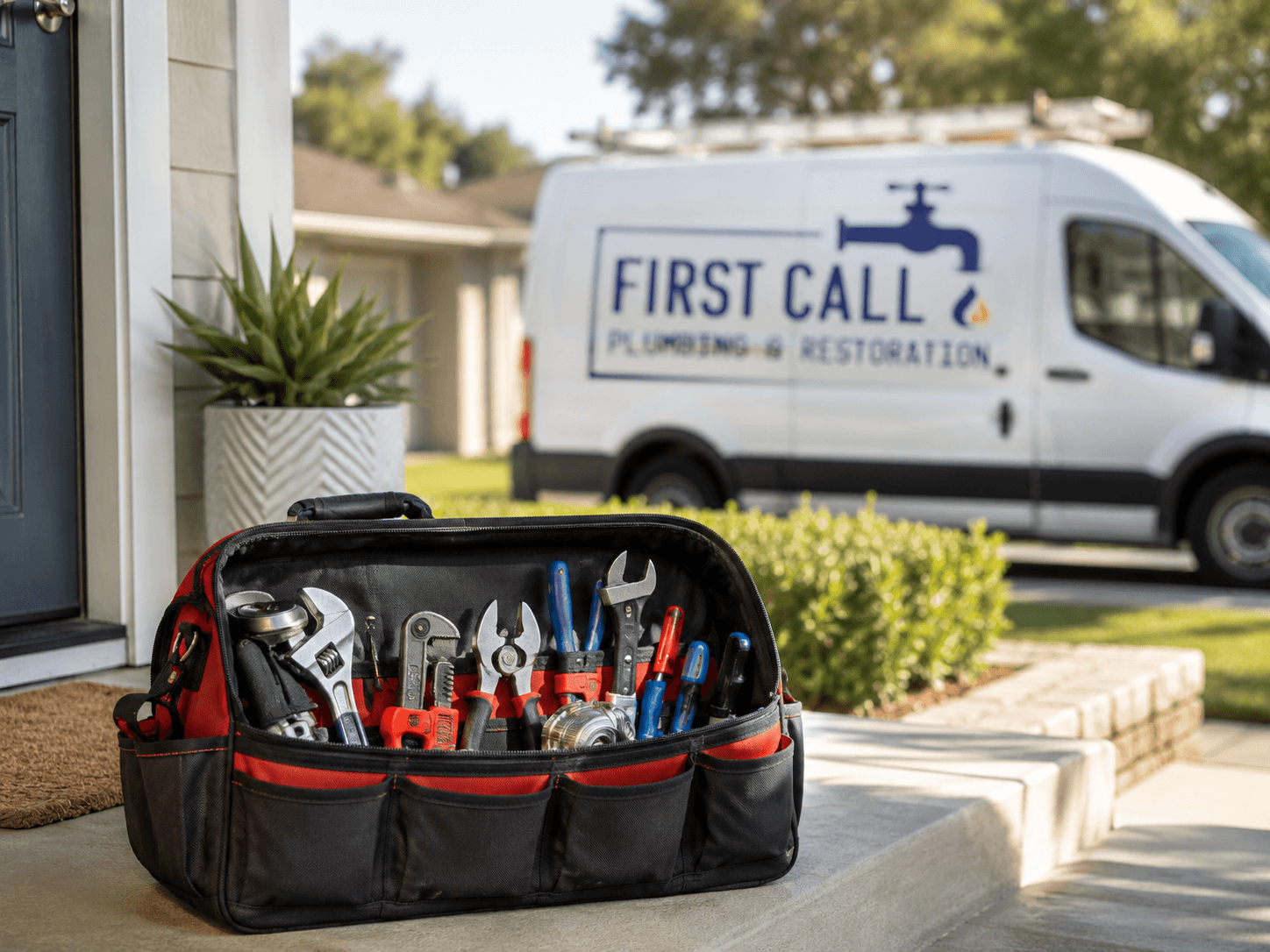 First Call tool bag at a customer's front door